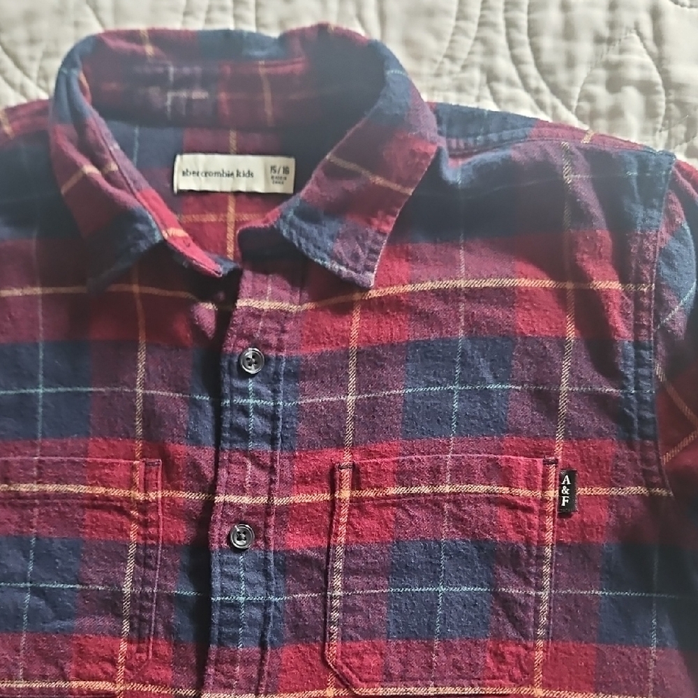 Abercrombie & Fitch Red and Navy Plaid Shirt